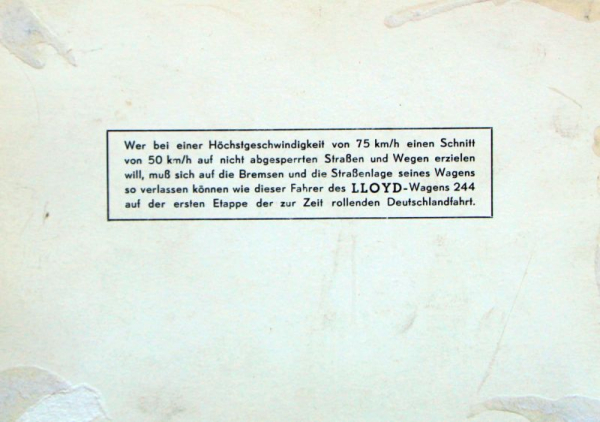 Lloyd Fahrzeuge bei der Deutschlandfahrt 1954 drei Werksfotos (10425)